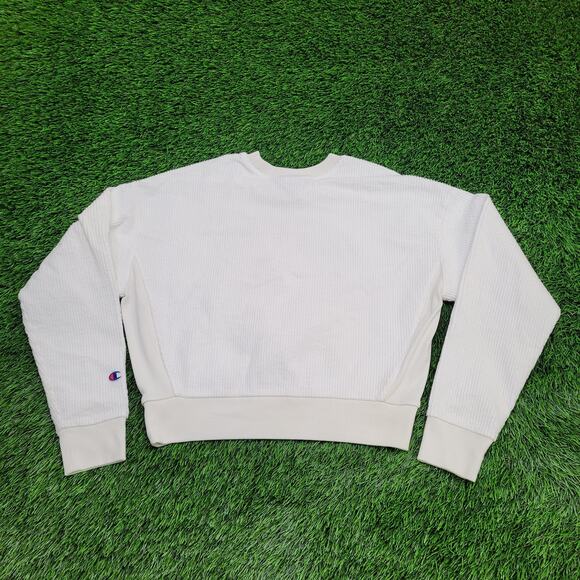Champion Cropped Sweater Womens Large 21x18 Ivory Ribbed - Picture 2 of 16